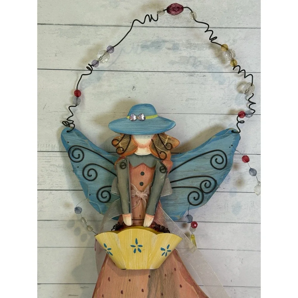 Whimsical Wooden Fairy Angel Door Hanger Wall Decor Rustic Cottage 16.5